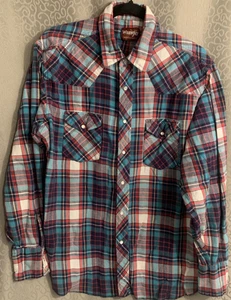 Wrangler Pearl Snap Langarm kariertes Flanell Western Hemd Gr. XL - LESEN - Bild 1 von 8