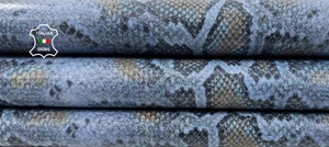 BLUE PYTHON SNAKE PRINT ON Italian Calfskin Cow Calf Leather 6+sqf 1.0mm #C6533 - Picture 1 of 7