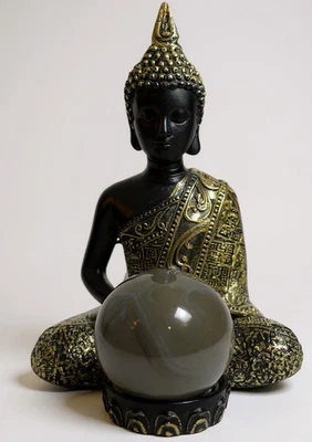 Nube de lluvia de mármol de vidrio de Buda con estatua de exhibición negro dorado meditación Zen Foto 1 de 4