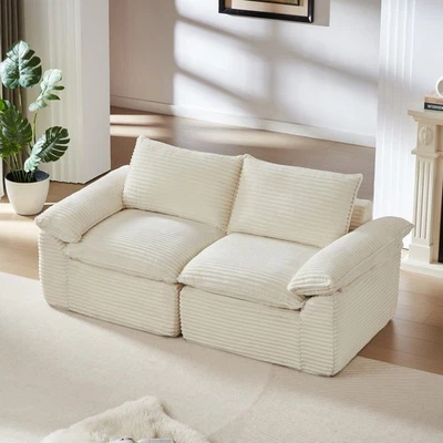 Modular Loveseat for Small Spaces Modern Corduroy 2 Seater Floor Sofa with Arms - Image 1 of 4