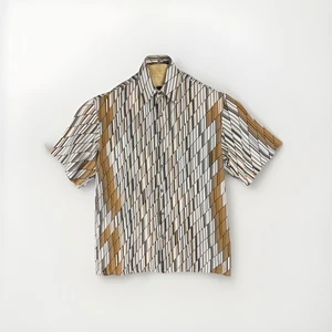 Vintage Monzini Shirt Mens Medium Geometric Print Button Up USA 70s 80s - Picture 1 of 9