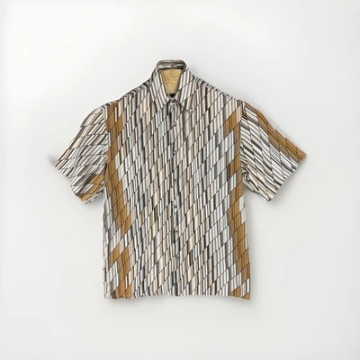 Vintage Monzini Shirt Mens Medium Geometric Print Button Up USA 70s 80s - Image 1 of 4