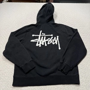 Stussy Men’s Hoodie Pullover Black Logo Hooded Sweatshirt Spell Out Sz Small EUC - Picture 1 of 9