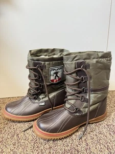 Pajar Snow Boots, Ladies Size 36 5/5.5 Brown Leather Green Canvas Fleece Lined - Picture 1 of 7