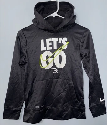 Nike Youth Medium 10-12 Yrs “Lets Go" Graphic Hoodie Sweatshirt Black Neon - Image 1 of 3