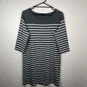 Jaeger Womens Size L T Shirt Dress Boat Neck Striped Grey White Casual - Picture 1 of 16