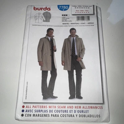 HTF BURDA 7780 Men's Coat,  Sizes 34 36 38 40 42 44 46 UNCUT - Image 1 of 3