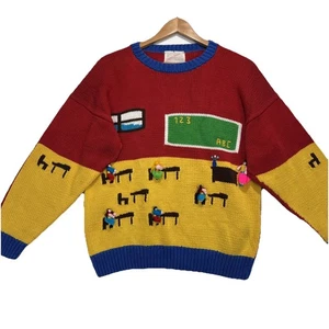 Vintage Y2K Cotton Salsa Damen Back To School 3D Pullover Größe S MATH - Bild 1 von 10