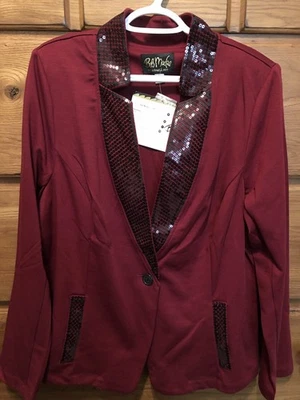 Blazer Bob Mackie Punto Ponte Un Botón con Detalle de Lentejuelas Talla Grande Foto 1 de 4