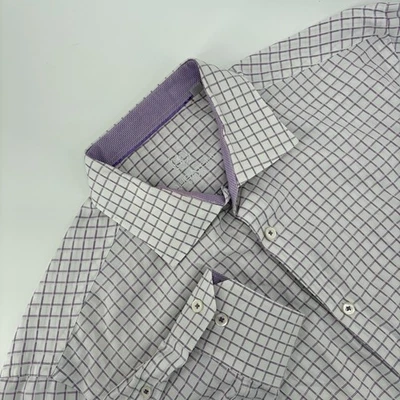 Camisa de vestir Bugatchi Uomo púrpura a cuadros para hombre 17,5-36/37 puños abatibles Foto 1 de 4
