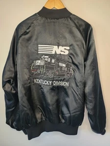 Vintage schwarz Satin Herren Bomber Norfolk Southern Engine Eisenbahn Kentucky Division XL - Bild 1 von 18