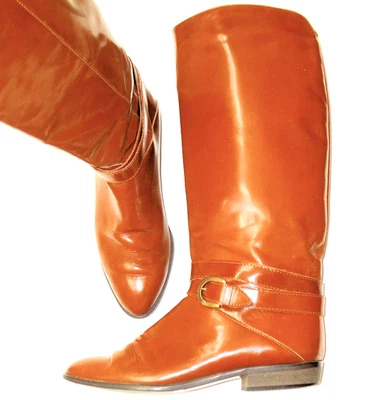 Botas de montar altas arnés hebilla cuero Sienna vintage Charles David Italy 9 B Foto 1 de 4
