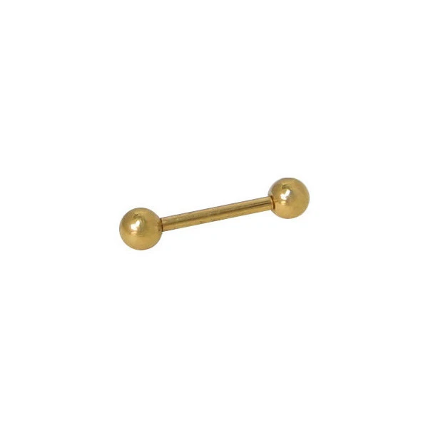 14K Gold Plated Straight Barbell Nipple Tongue Rings Surgical Steel Bar Barbell - Image 1 of 4