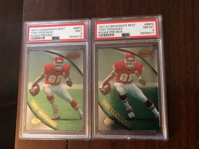 1997 Bowman's Best Tony Gonzalez rookie preview lot 2 psa 9 Foto 1 de 2