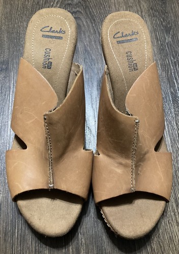 Clarks Collection Soft Cushion taglia 10M sandali zeppa sughero scarpe marrone marrone chiaro slide