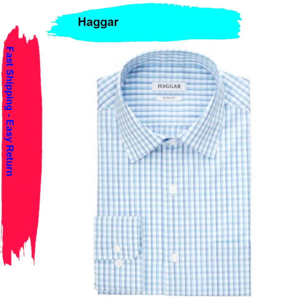 Camisa de vestir Haggar para hombre premium cómoda elástica calce ajustado cuadros verde claro $60 Foto 1 de 1