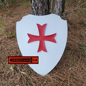 Medieval Curved Wooden Blank Templar Heater Shield Custom Leather Decals DIY - Picture 1 of 4