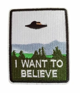 The X-Files I Want To Believe Saying UFO Saucer Embroidered Iron On Patch - Picture 1 of 1