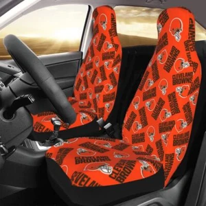 2pcs Cleveland Browns Elastic Car Seat Covers Car Front Rear Printed Seat Cover - Picture 1 of 9