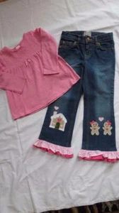 Gymboree 5 5T Appliqued Gingerbread Girl Jeans Pink Top Christmas Outfit NEW - Picture 1 of 5