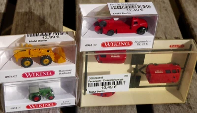 WIKING N Raccolta 6 X Auto,4 X Pompieri Compreso Pala Caricatrice + Trattore - Immagine 1 di 4