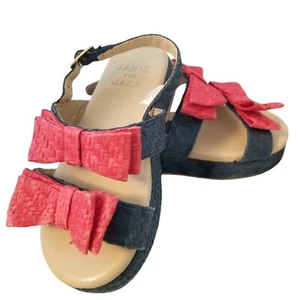 JANIE AND JACK Red DOUBLE BOW AMERICANA Blue STRAW SANDAL Sz 8 - Picture 1 of 5