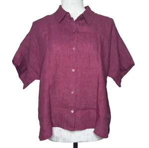 Camisa Top Para Mujer Eileen Fisher Lino Orgánico M Petite Berry Cuello Clásico - Imagen 1 de 17