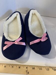 Women’s Blue Pink Bow Ballet Style Slippers NEW Avon rubberized sole Small 5/6