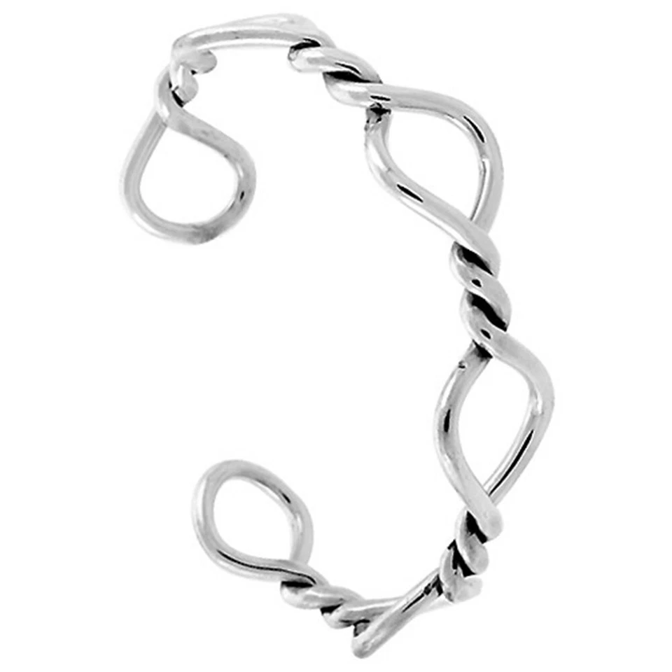 925 Sterling Silver Twisted Champagne Bottle Knot Cuff Bracelet 7.25" Long - Image 1 of 1