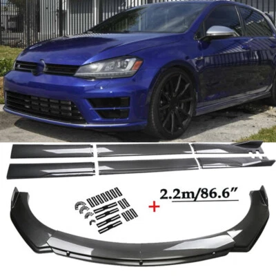 For Volkswagen Golf R Carbon Fiber STYLE Front Bumper Lip Splitter+Side Skirts - Image 1 of 4