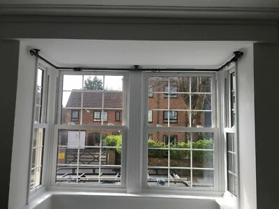 Curtain Pole Rail Bay Window Tension Rod Industrial Metal Steel Pipe Style - Image 1 of 4