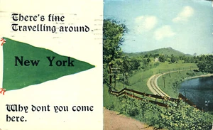 There's Fine Traveling Around New York 1913 Pennant Country Road Postcard - Imagen 1 de 2