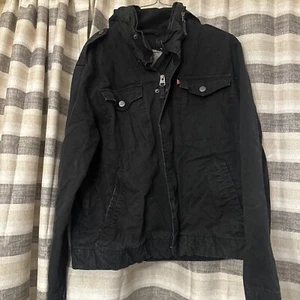 Giacca camionista Levi's denim tela uomo M bottoni e cerniera utility chore con cappuccio - Foto 1 di 8