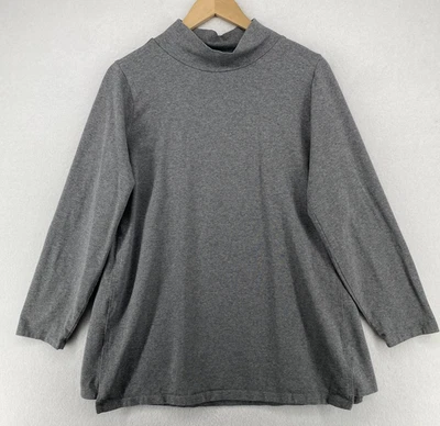 EILEEN FISHER Tunic M Stretch Organic Cotton Jersey Mock Neck Long Sleeve Gray - Image 1 of 4
