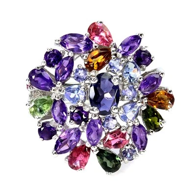 Anillo de plata de ley 925 ovalado iolita 7x5 mm amatista tanzanita piedras preciosas tamaño 9 Foto 1 de 4