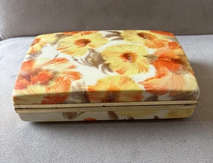 Caja de almacenamiento de joyas vintage años 70 Mele floral amarillo naranja compartimento - Imagen 1 de 4