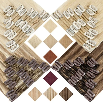 Double Weft Clip In Thick 100% Remy Human Hair Extensions Full Head 8PCS 18CLIPS - Image 1 of 4