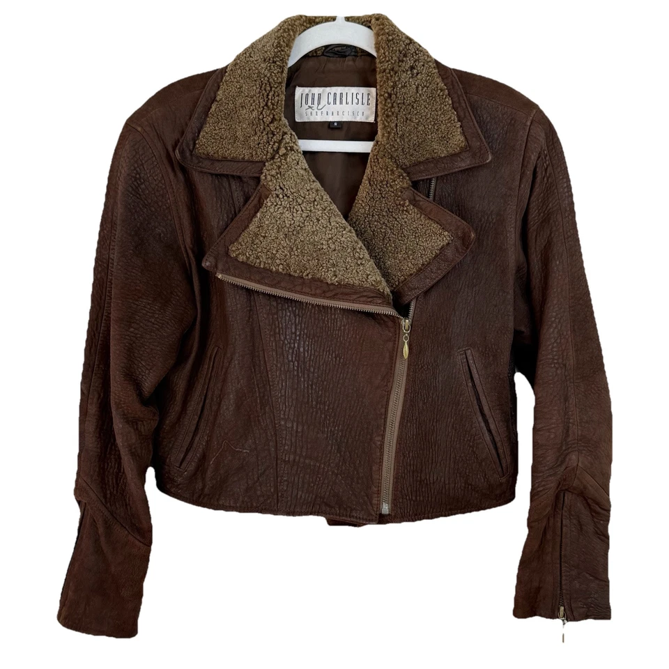 Chaqueta De Colección John Carlisle San Francisco 100% Cuero Moto Sherpa Mujer Pequeña Foto 1 de 4