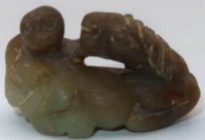 Chinese Hand Carved Jade Monkey Sitting on Horse Mini Figurine, 1 5/8" x 1" - Image 1 of 4