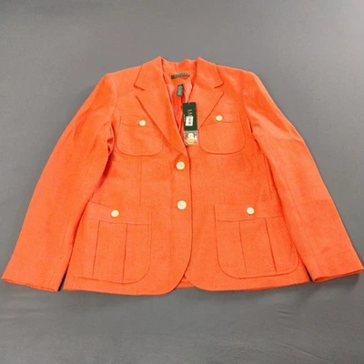 Lauren Ralph Lauren Wool-Blend Herringbone Blazer Womens Size 14 RCH Peach Coat  - Image 1 of 4