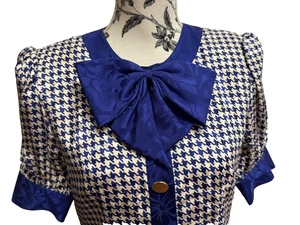 Vintage TALBOTS Petite Collection houndstooth silk bow dress size 8 - Picture 1 of 21