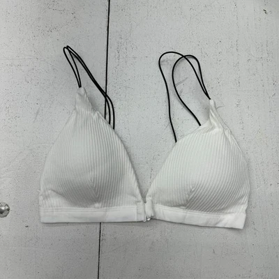 Solid White Ribbed Thin Strap Front Hook Casual Padded Bra Women's Size S NEW - Image 1 of 4