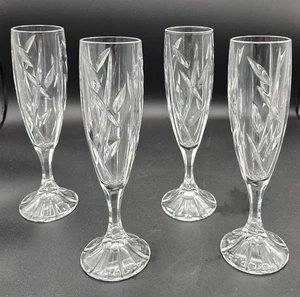 4 Stuart Luxury Crystal Champagne Flutes STU114 "Redhouse" Cut Leaf-and-Line - Picture 1 of 7