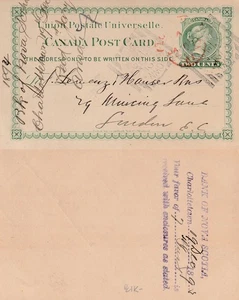 Canada to UK CHARLOTTETOWN PEI Squared Circle QV 2c UPU Postcard 1893 UNREPORTED - Picture 1 of 1