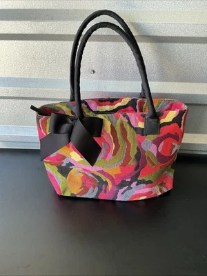 TALBOTS 多色花卉包带黑色蝴蝶结中号二手状况完好粉色挎包钱包 — 第 1/4 张图片