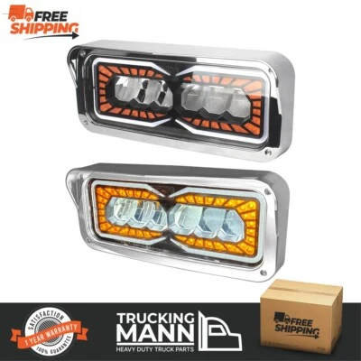 Pair Full LED Headlights KENWORTH T800 PETERBILT 379 FREIGHTLINER WESTERN STAR - Image 1 of 4