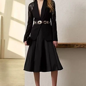Falda circular de tafetán peso pluma Emily Ralph Lauren Collection negra 8 usada en excelente estado - Imagen 1 de 14