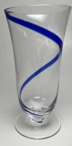 PIER 1 SWIRLINE Cobalt Blue Footed 14 oz Glass Art Glass MINT - Picture 1 of 4