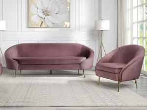 SPECIAL - Mid Century Modern Living Room Pink Velvet Sofa Couch Chair Set IRAS - Picture 1 of 7