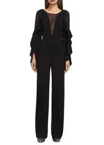 NEW BCBG MAXAZRIA BLACK HALEN LACE-INSERT JUMPSUIT LMQ9E028/L536A SIZE 0 - Picture 1 of 5